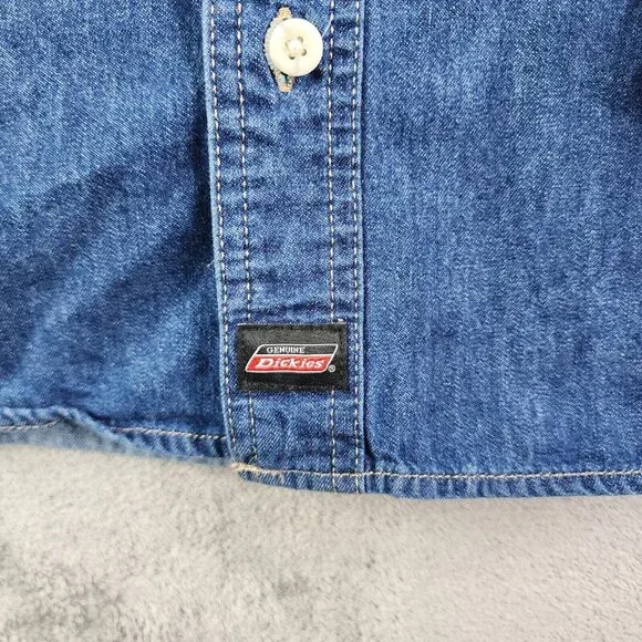 Mens Dickies Blue Denim Jean Jacket Button Down 100% Cotton Long Sleeve Size 3XL - Picture 4 of 11